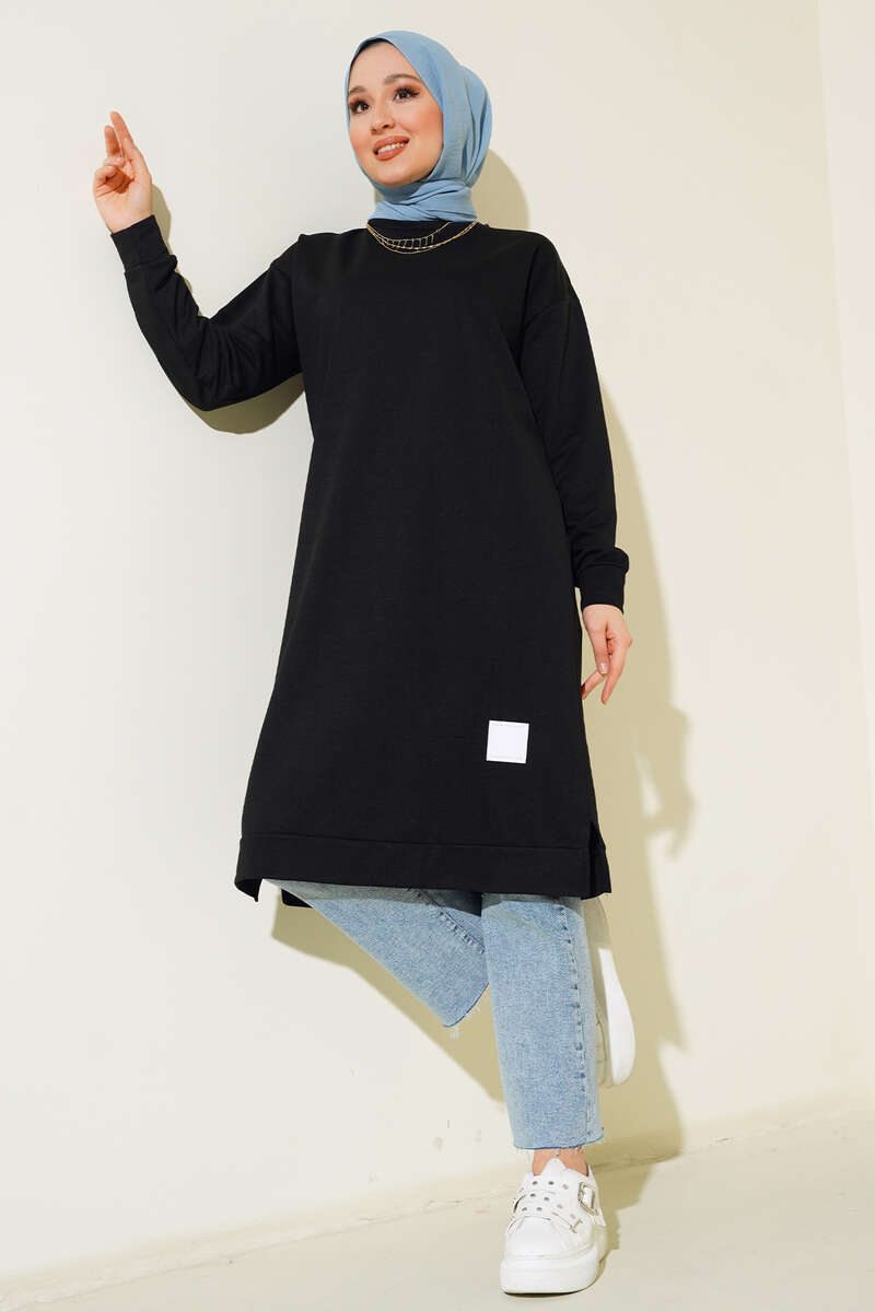 Regular Fit Black Long Basic Tunic