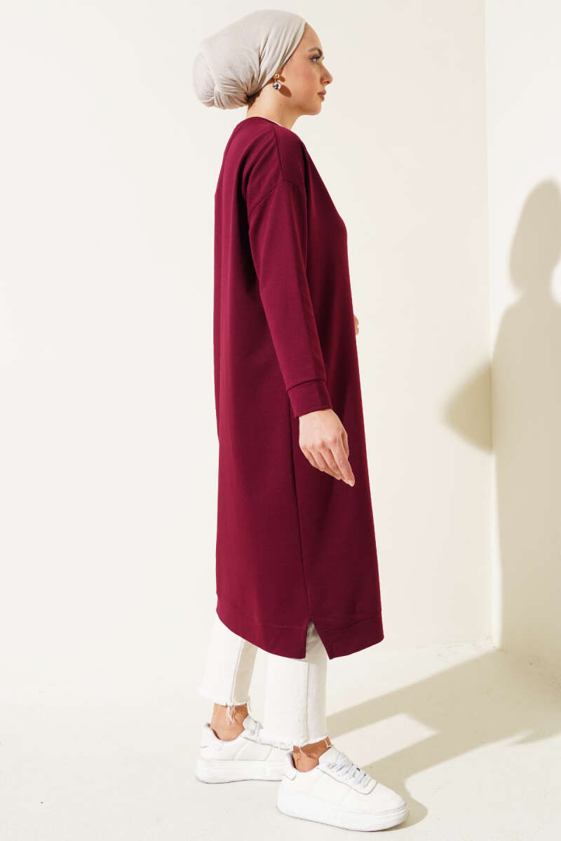 Wide Fit Burgundy Long Basic Tunic