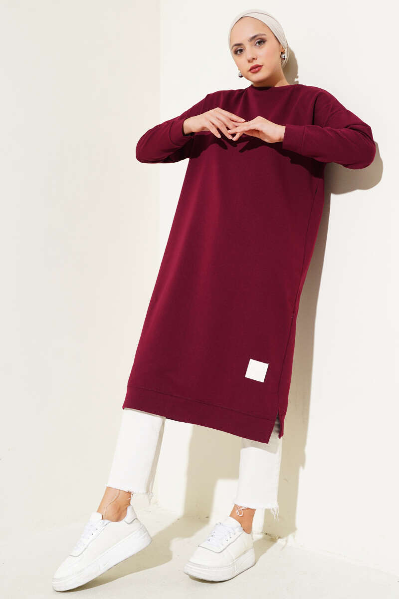 Wide Fit Burgundy Long Basic Tunic