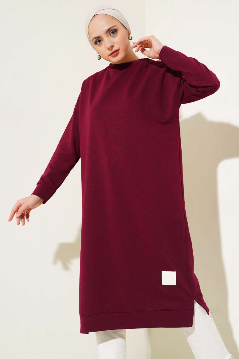 Wide Fit Burgundy Long Basic Tunic