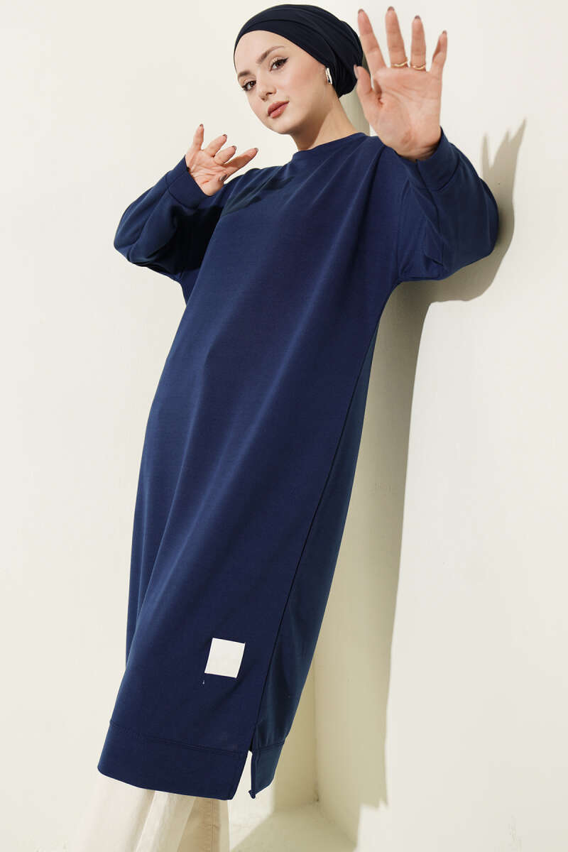 Wide Fit Navy Blue Long Basic Tunic
