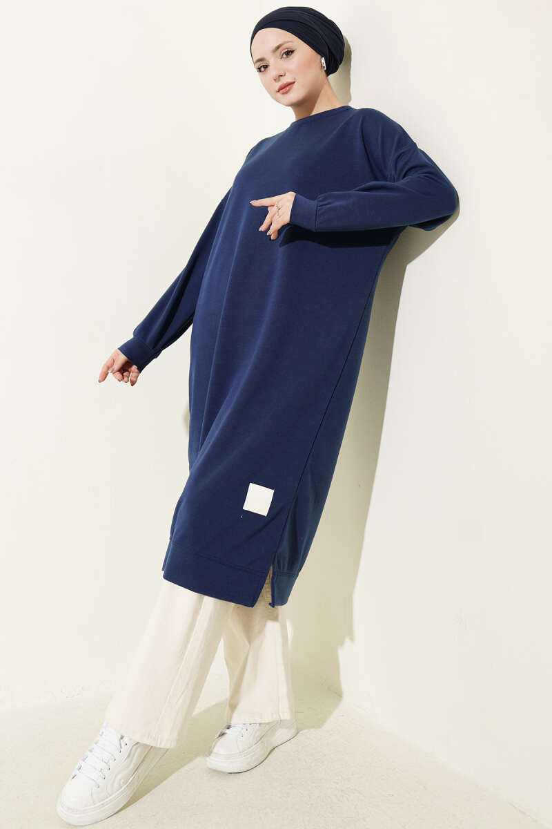 Wide Fit Navy Blue Long Basic Tunic