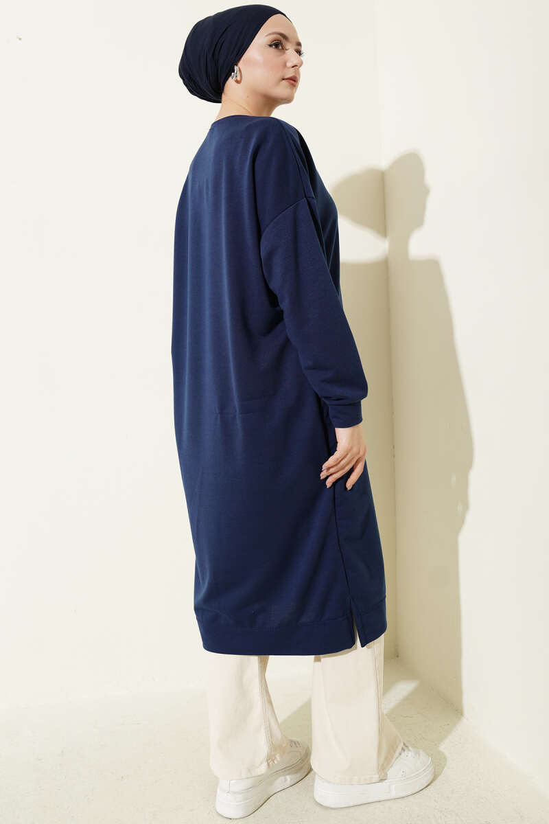 Wide Fit Navy Blue Long Basic Tunic