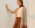 Beige Basic Double Pocket Long Knit Cardigan