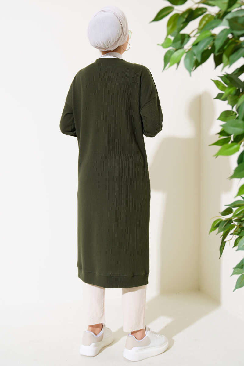 Buttoned Ribbed Long Cardigan