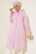 Pink Long Striped Hidden Button Shirt