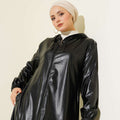 Black Leather Trench Coat with Elastic Sleeves