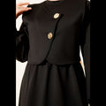 Black Vest Dress Set with Gold Buttons