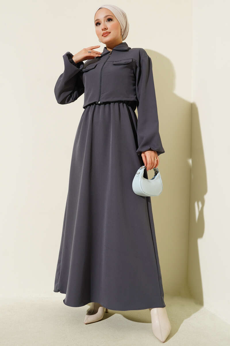 Black Shirt Collar Vest with sleeveless Dress