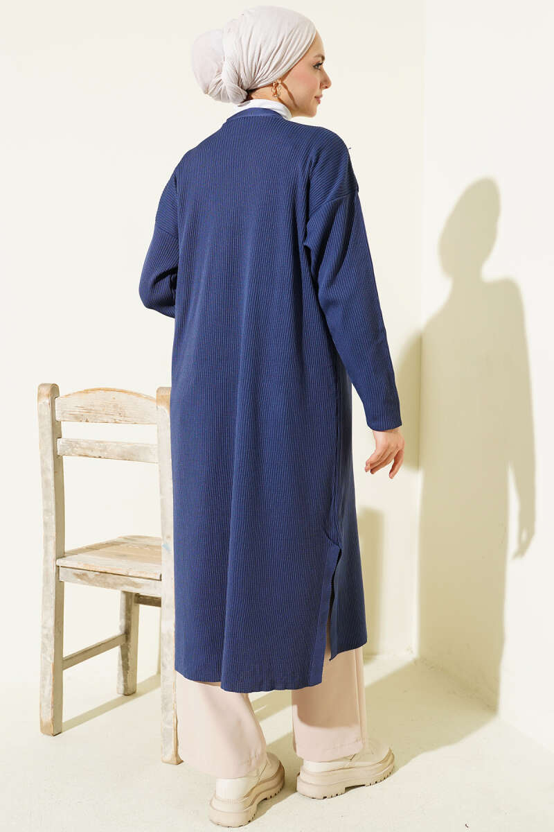 Indigo Fine Ribbed Long Cardigan