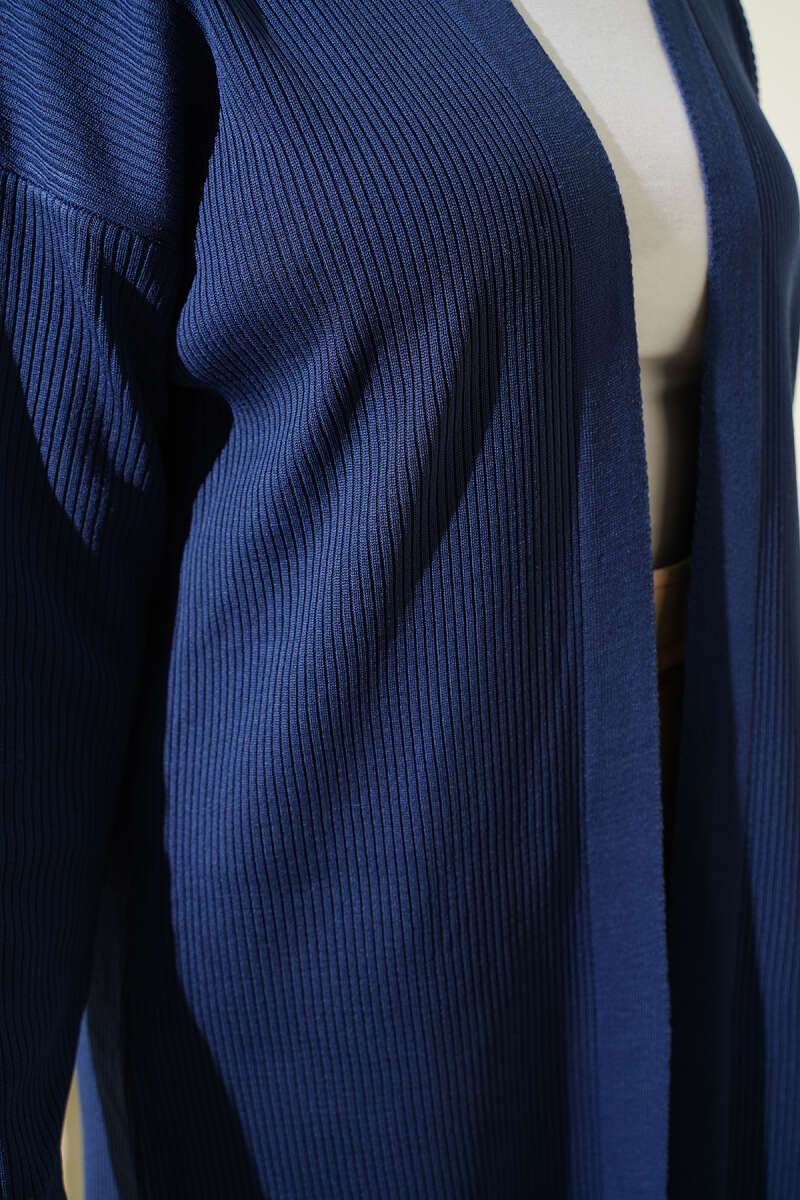 Indigo Fine Ribbed Long Cardigan