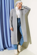 Gray Fine Ribbed Long Cardigan