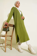 Olive Green Fine Ribbed Long Cardigan