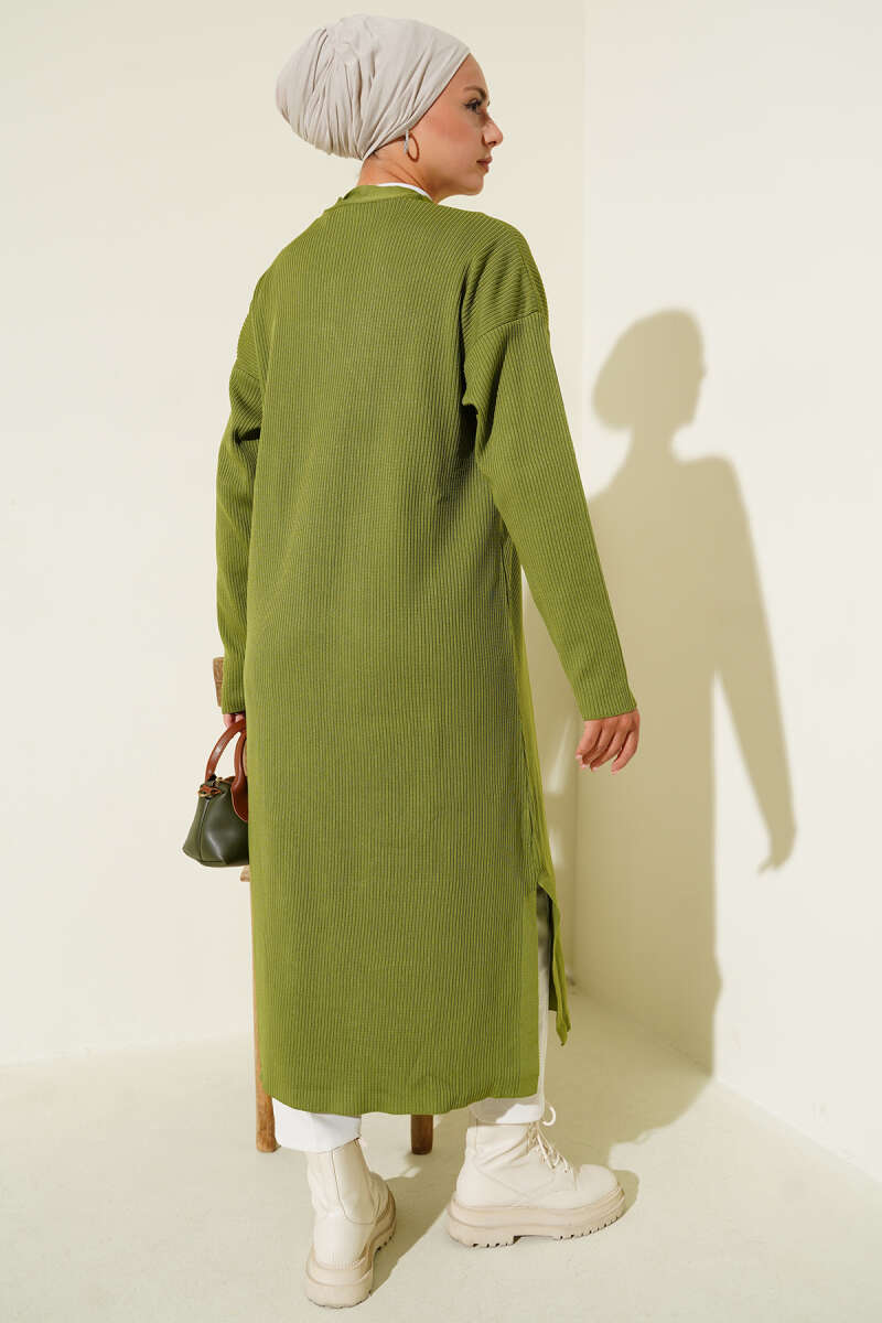 Olive Green Fine Ribbed Long Cardigan