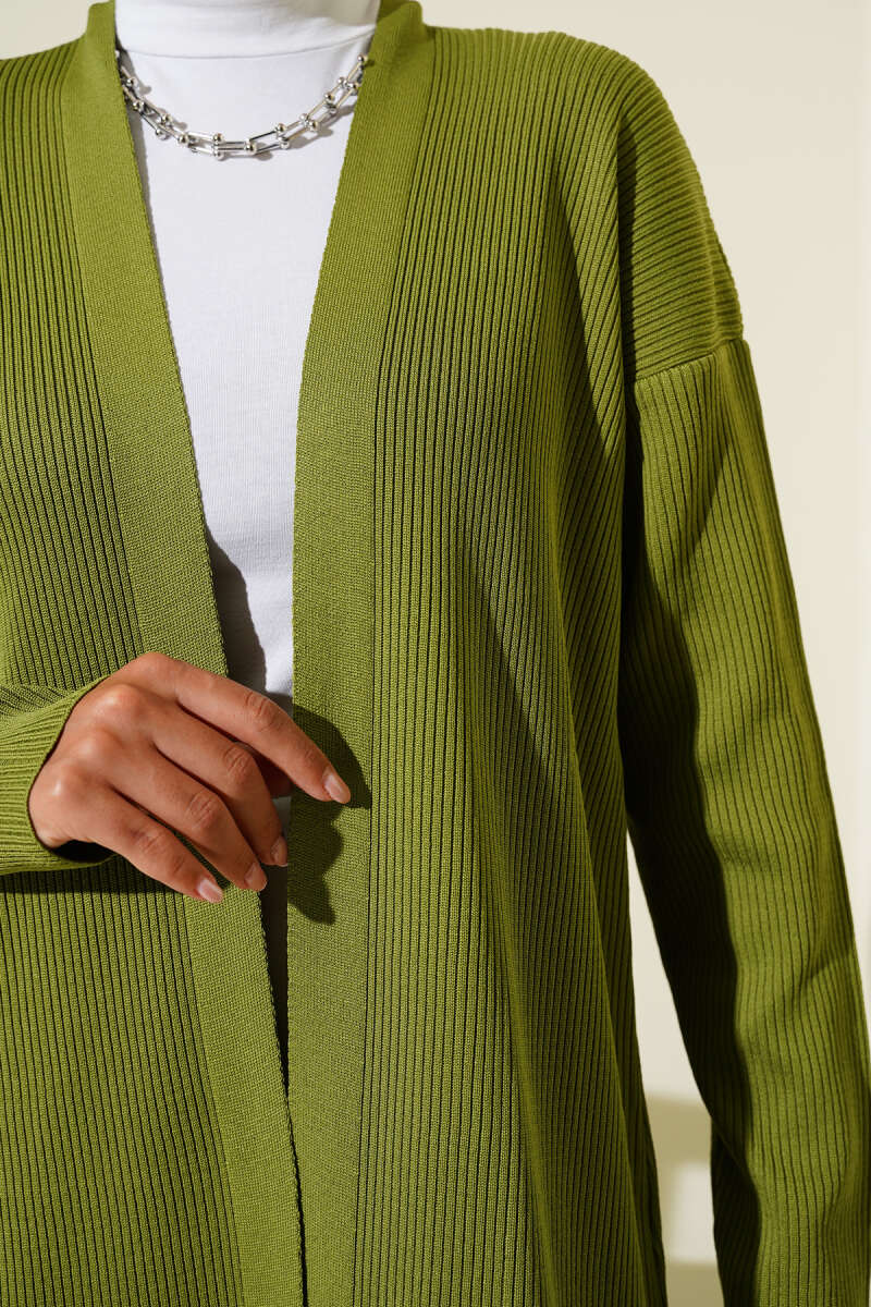 Olive Green Fine Ribbed Long Cardigan