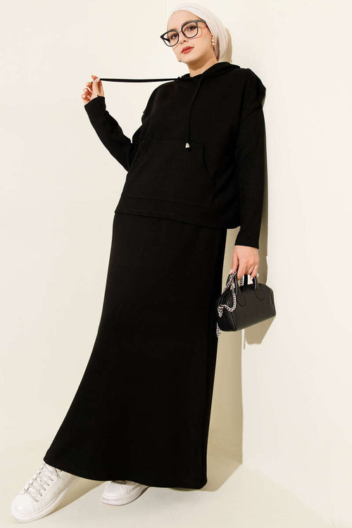 Black Hooded Vest Dress