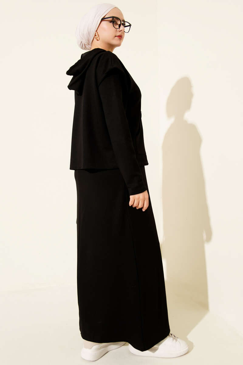 Black Hooded Vest Dress