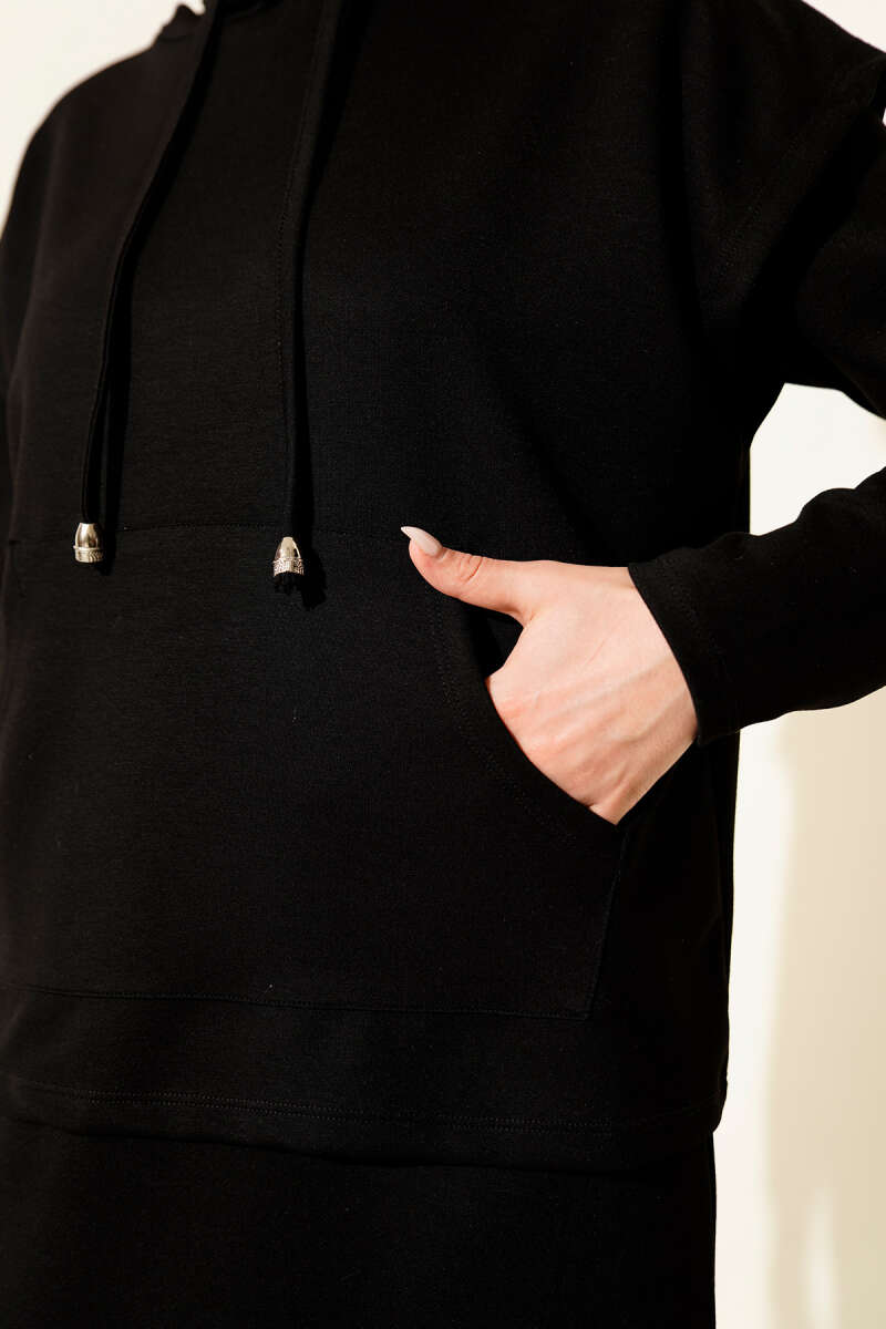 Black Hooded Vest Dress