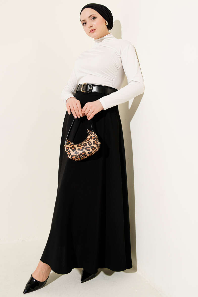 Black Elegant Belted Skirt