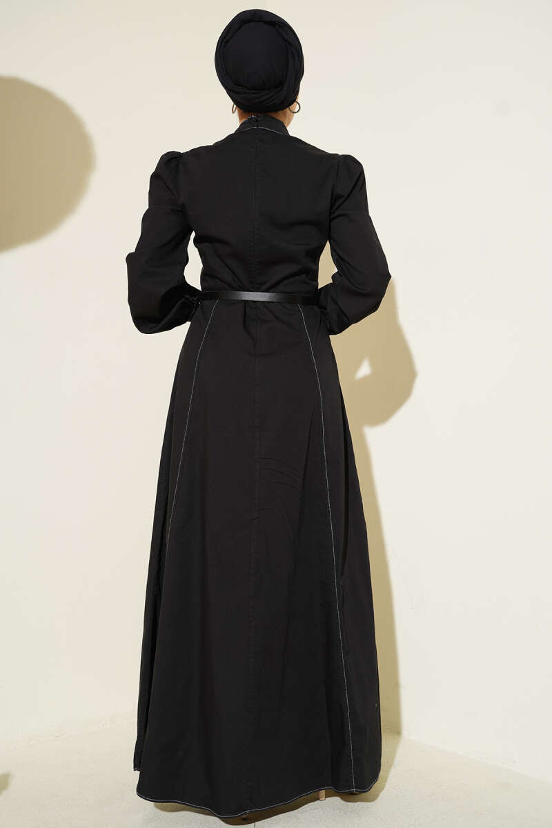 Black Denim-Look Flared Dress