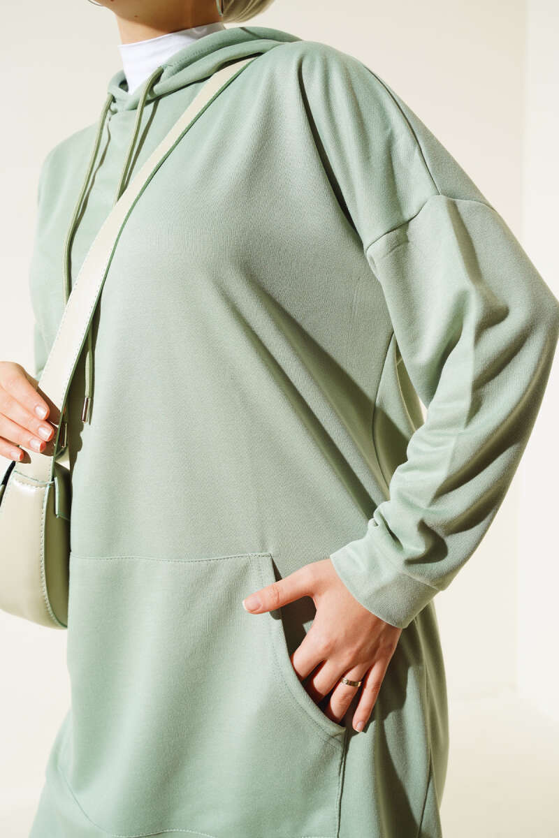 Wide Fit Mint Green Hooded Sport Tunic with Pockets