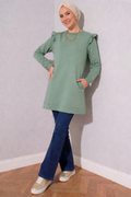 Mint Green Cotton Ruffle Sweatshirt Tunic Shirt