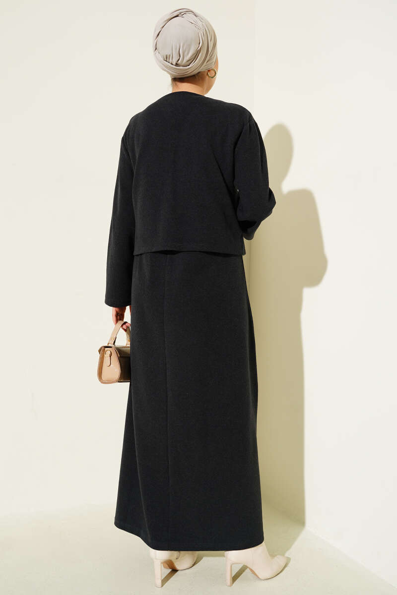 Anthracite Two-Piece Dress with Mini Buttons Details