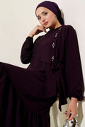 Plum Tie-Up Dress with Stone Embellished Eyelet Detail