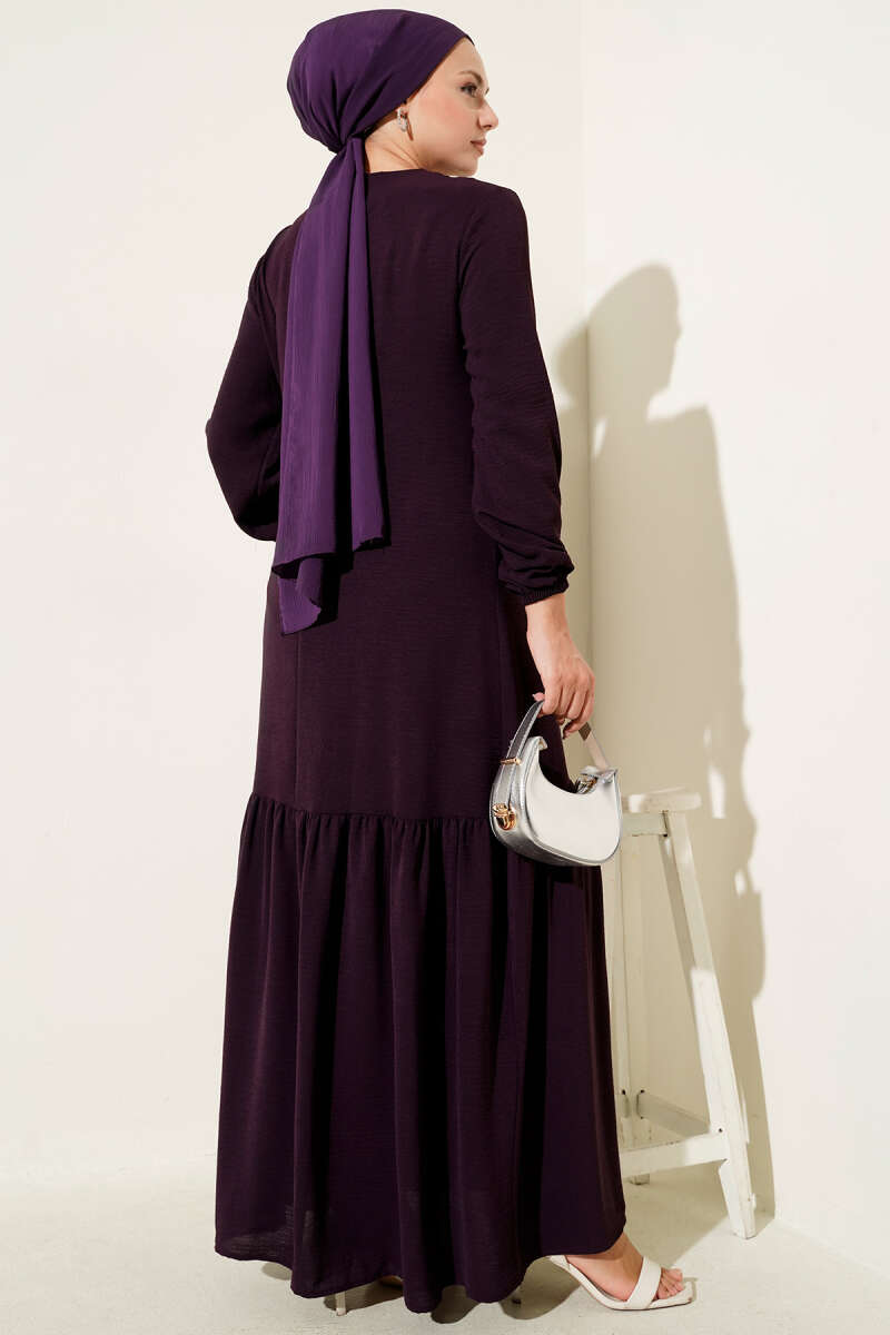 Plum Tie-Up Dress with Stone Embellished Eyelet Detail