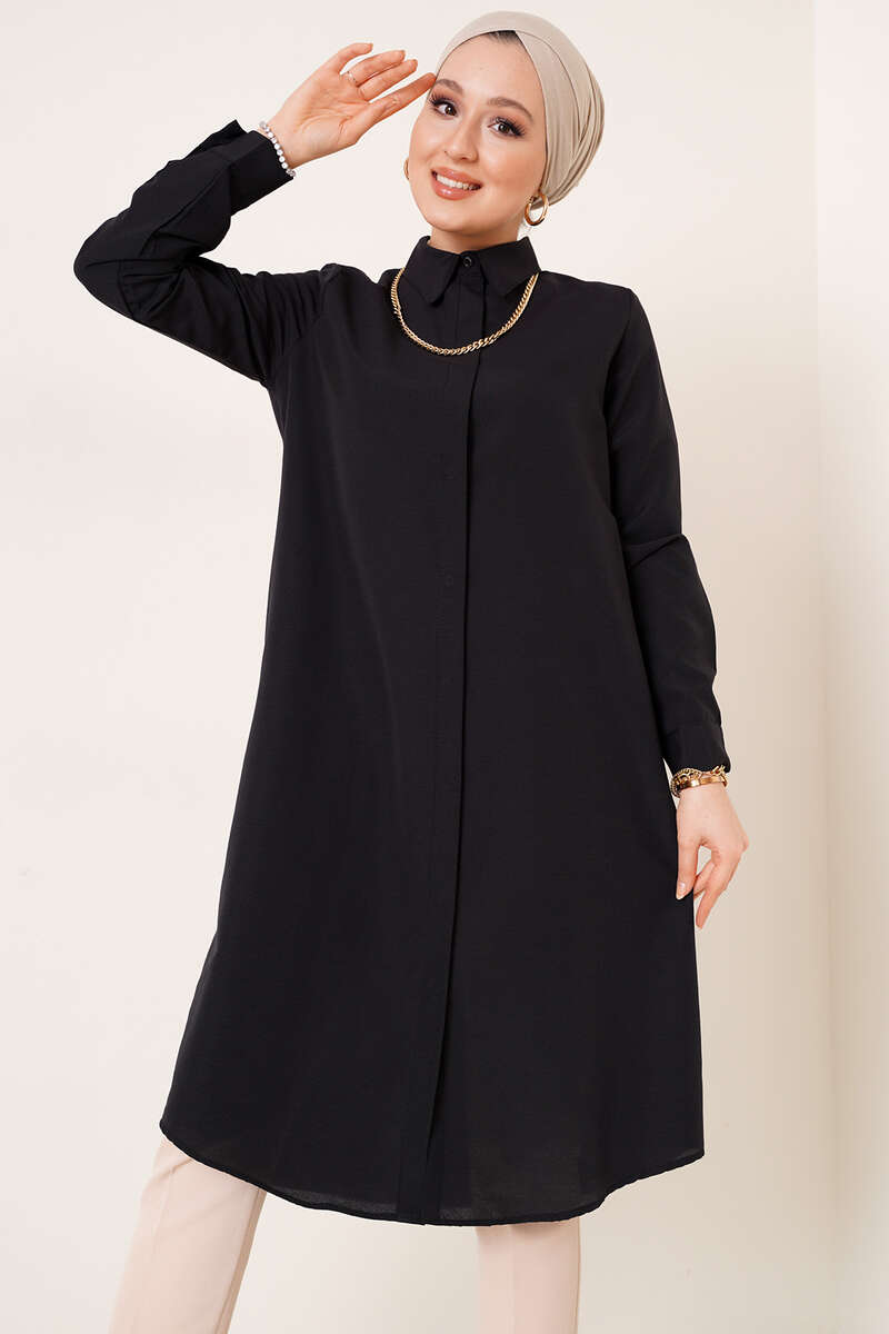 Black Long Style Classic Collar Tunic