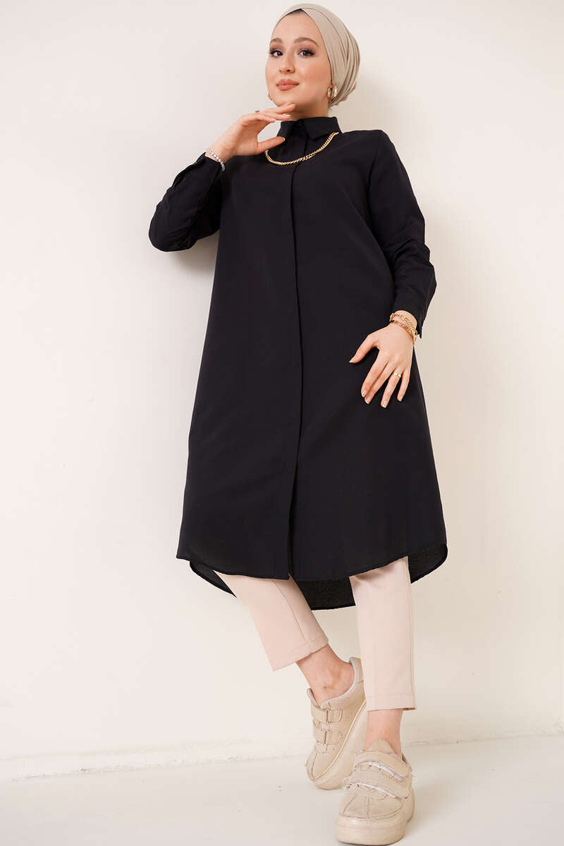 Black Long Style Classic Collar Tunic