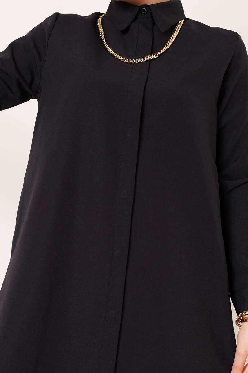 Black Long Style Classic Collar Tunic