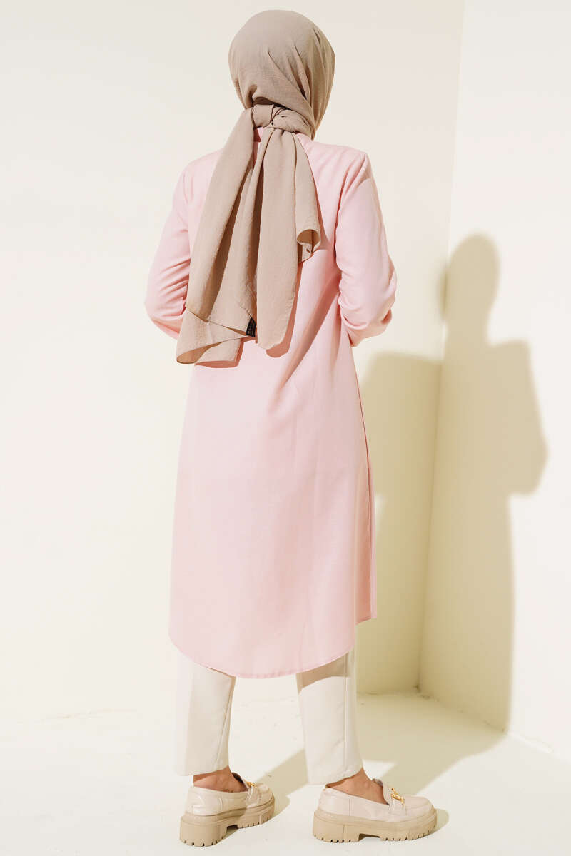 Powder Pink Long Style Classic Collar Tunic