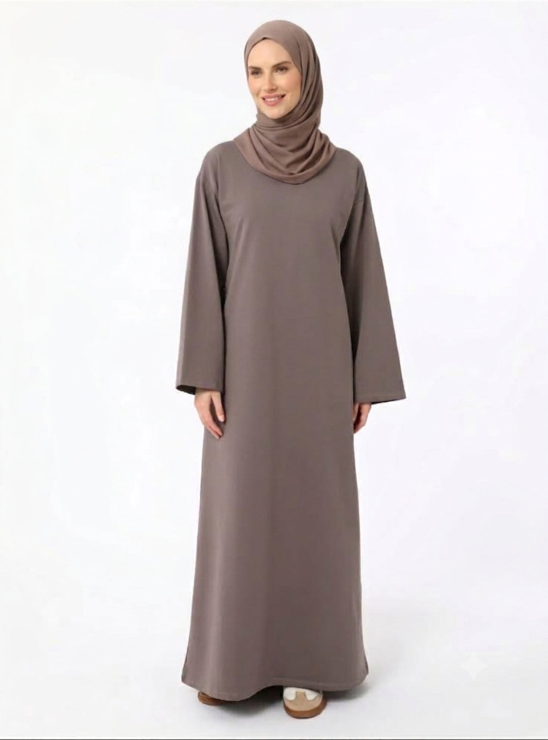 Mink Crewneck Sweatshirt Dress with Wide Sleeves