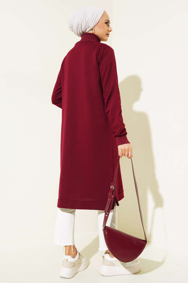 Regular Fit Burgundy Half-Zip Basic Long Tunic