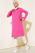 Regular Fit Fuchsia Half-Zip Basic Long Tunic