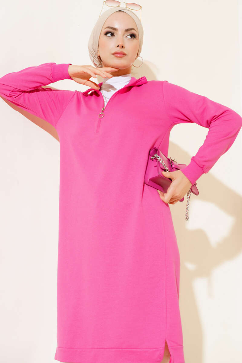 Regular Fit Fuchsia Half-Zip Basic Long Tunic