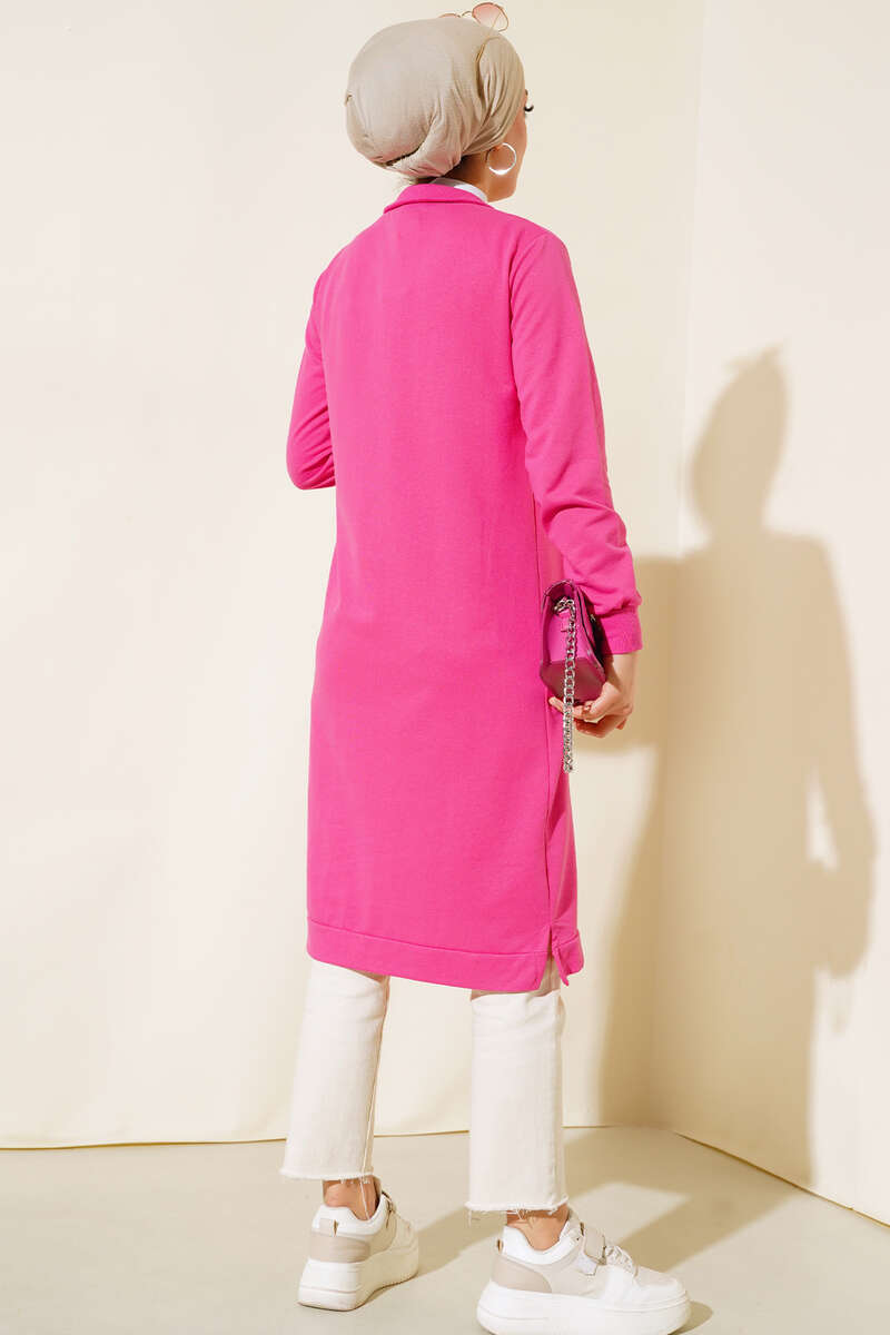 Regular Fit Fuchsia Half-Zip Basic Long Tunic