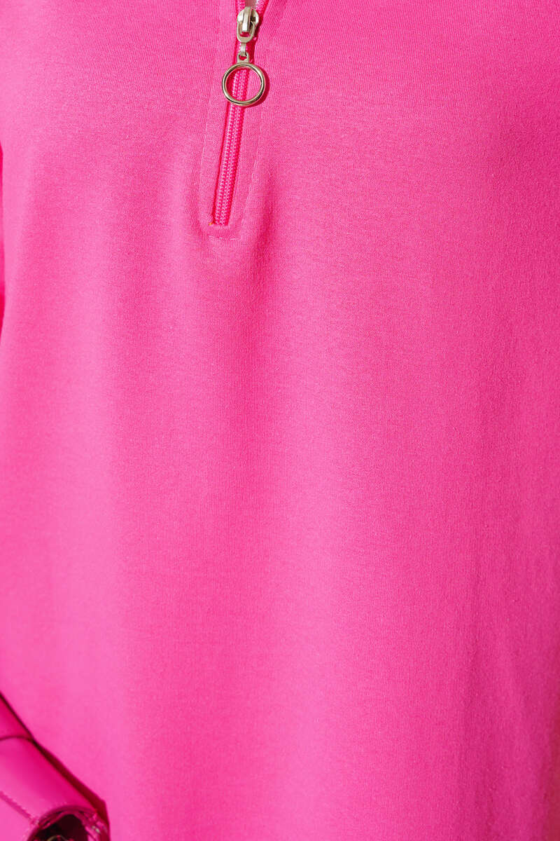 Regular Fit Fuchsia Half-Zip Basic Long Tunic