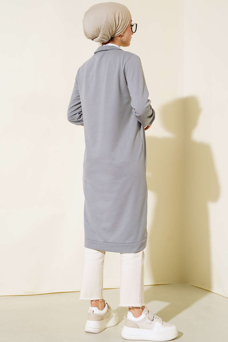 Regular Fit Gray Half-Zip Basic Long Tunic