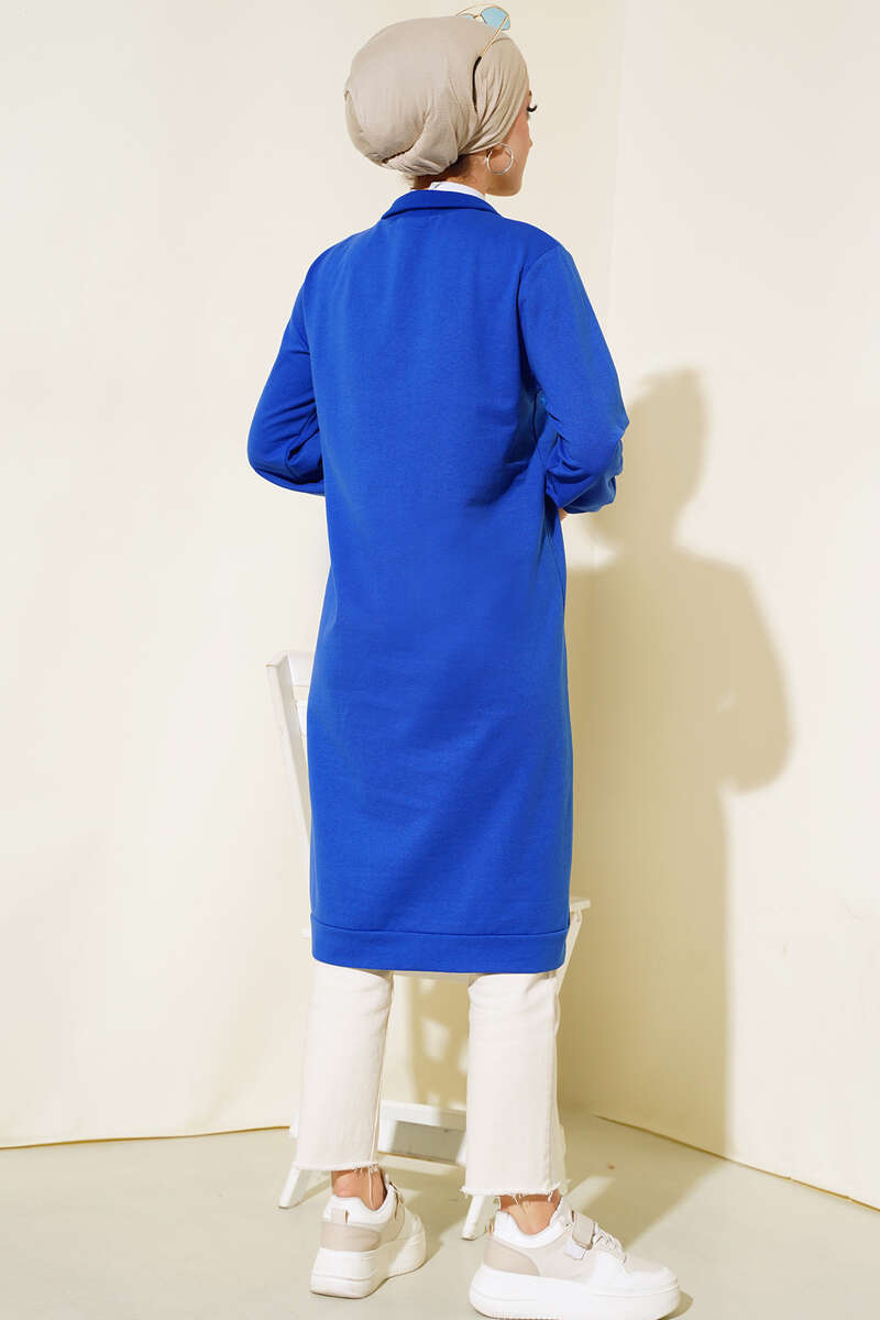 Regular Fit Blue Half-Zip Basic Long Tunic