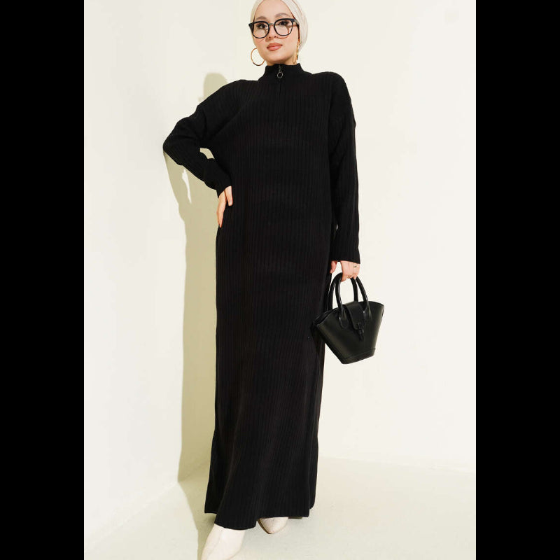 Half-Zip Ribbed Knit Dress