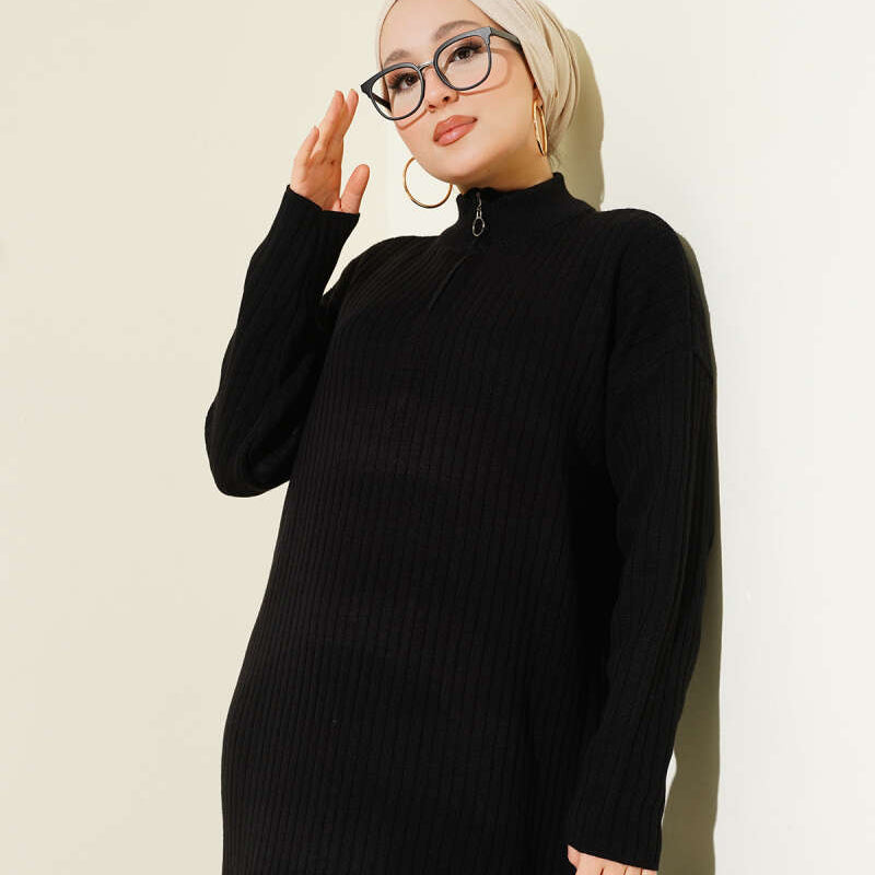 Half-Zip Ribbed Knit Dress