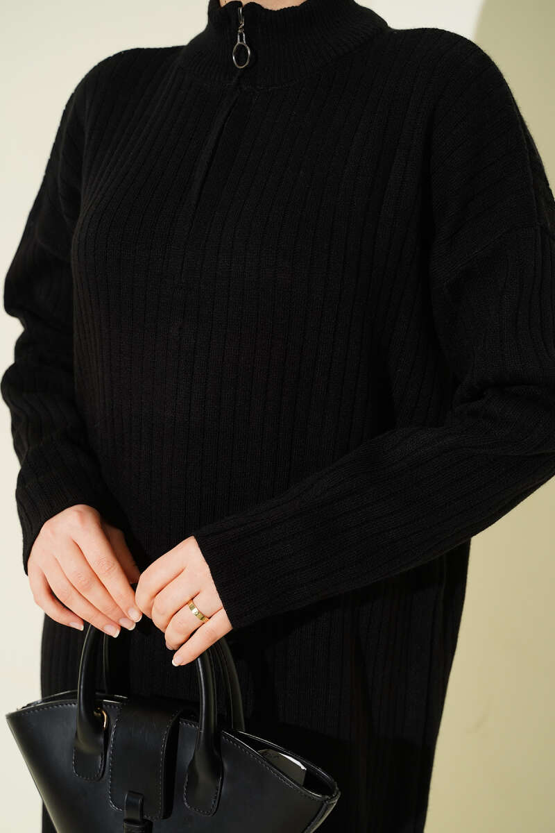 Half-Zip Ribbed Knit Dress