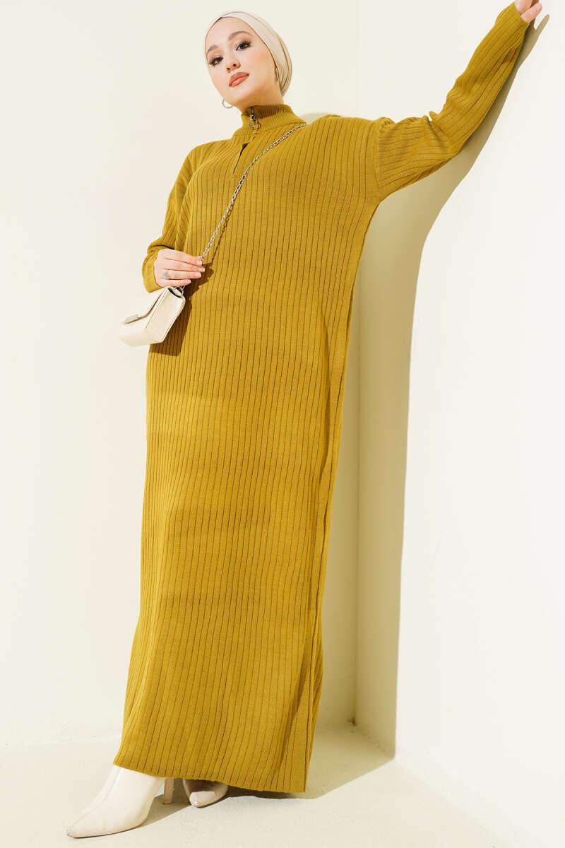 Half-Zip Ribbed Knit Dress