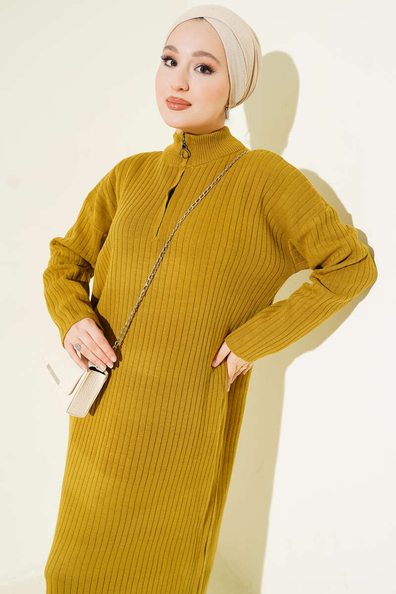 Half-Zip Ribbed Knit Dress