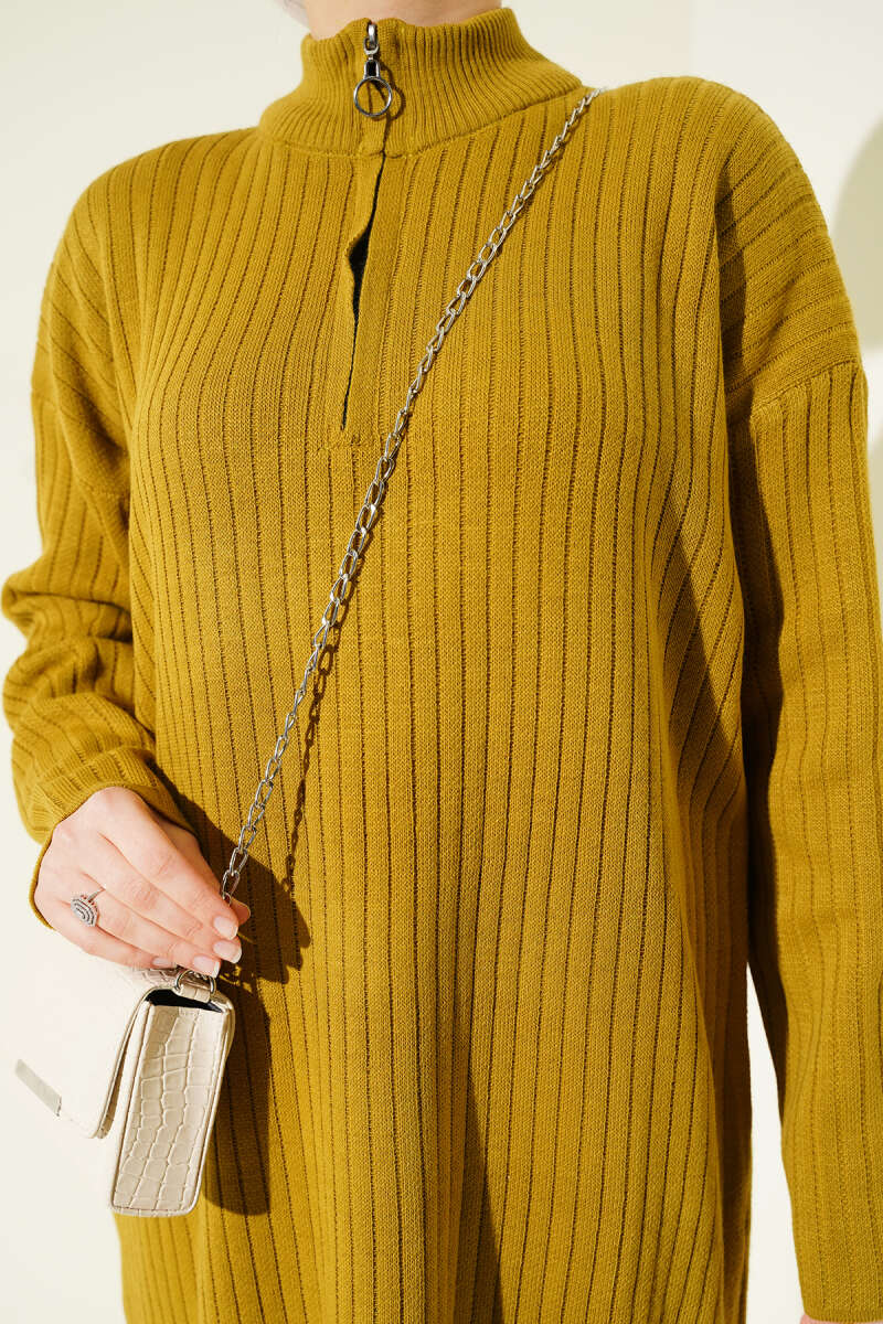 Half-Zip Ribbed Knit Dress